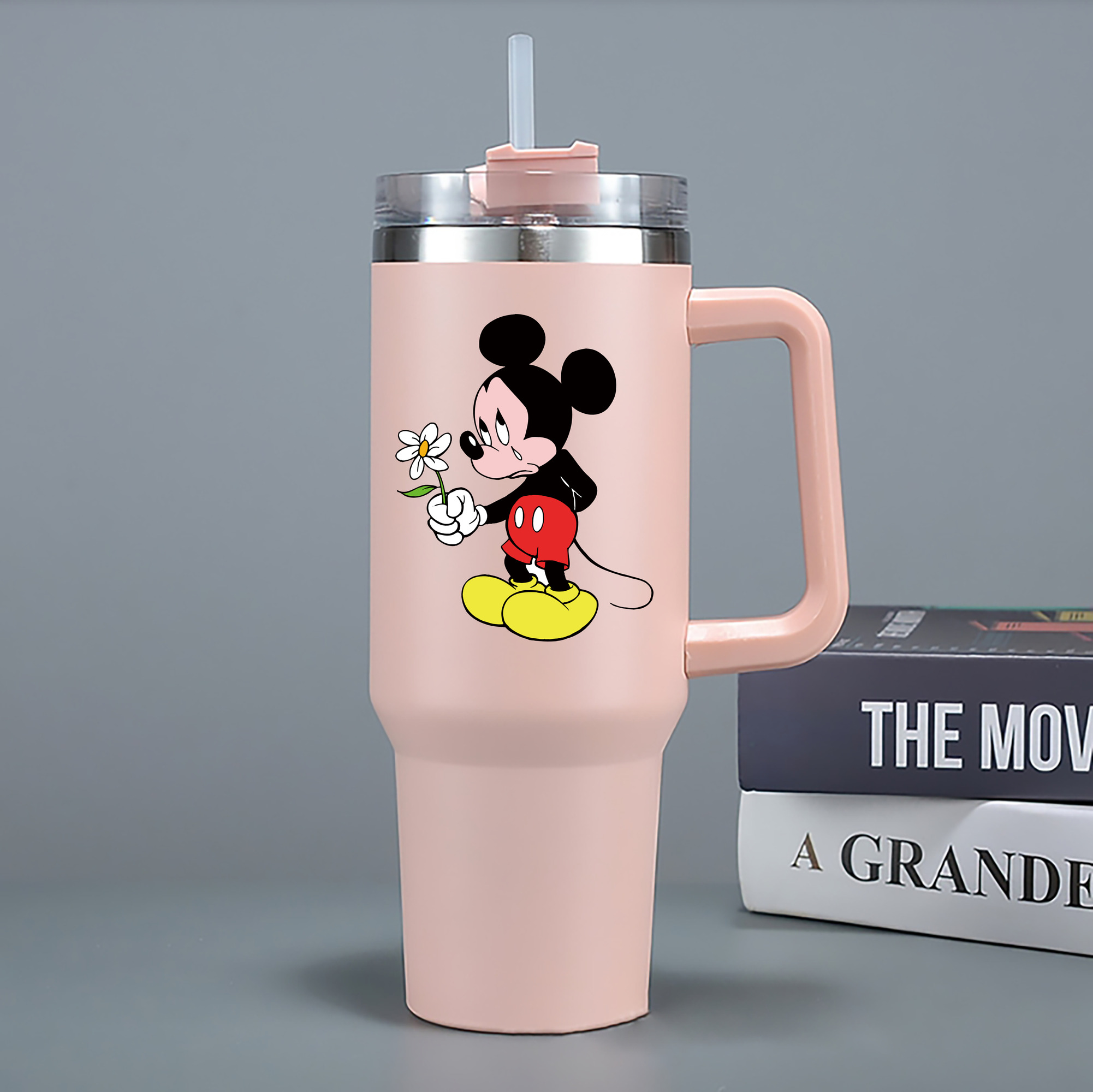 （画像用） ミッキーマウス Mickey Mouse 1200mL車用タンブラー - クリスタルステッカー（プラスチックストロー付き）